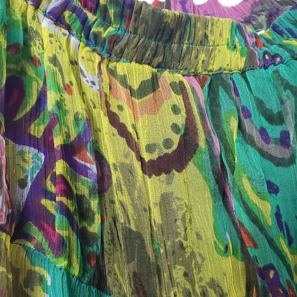 SOLD ANU Boho Peasant Multi Colored Gypsy Tiered Elastic Waist Flower Skirt Sz L - Picture 11 of 12